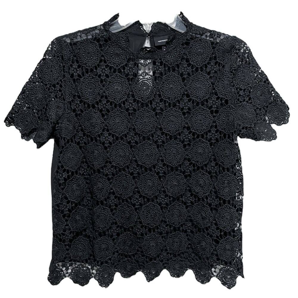 Witchy Who What Wear Sheer Crochet Top Size Small Black Whimsigoth Fairy Goth